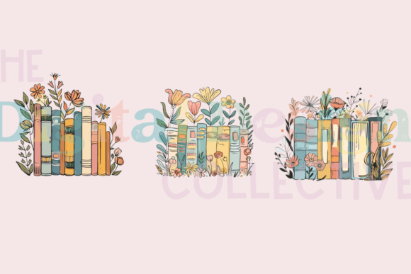3 PNG Watercolor Floral Books Clipart for Elegant Branding and Design Projects