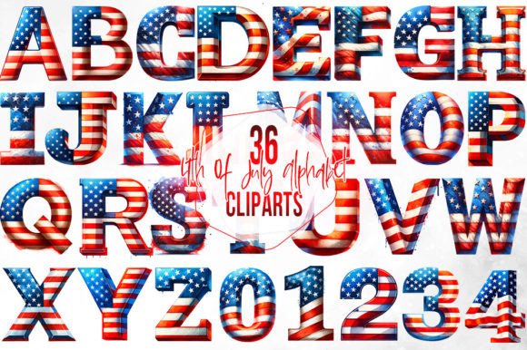 4th of July Alphabet Watercolor Clipart Guide