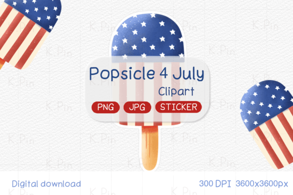 4th of July Popsicle Clipart Watercolor for Festive Branding