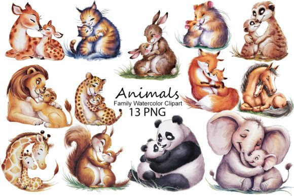 Animals Family Watercolor Clipart for Creative Projects
