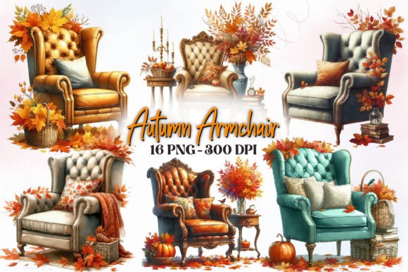 Autumn Armchair Watercolor Clipart for Cozy Branding & Design