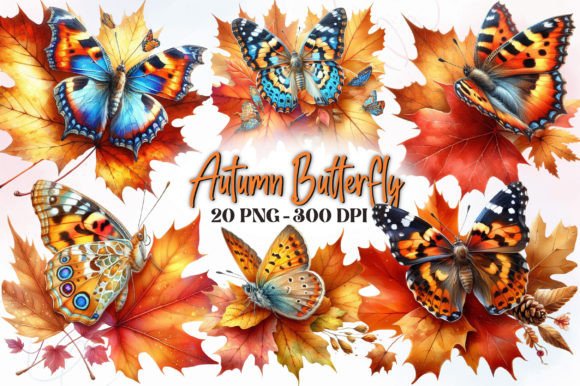 Autumn Butterfly Watercolor Clipart