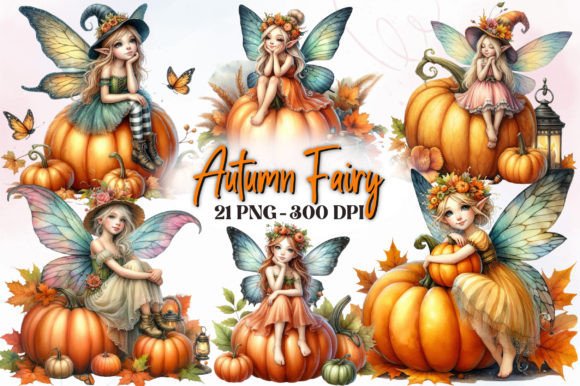 Autumn Fairy Girl Watercolor Clipart