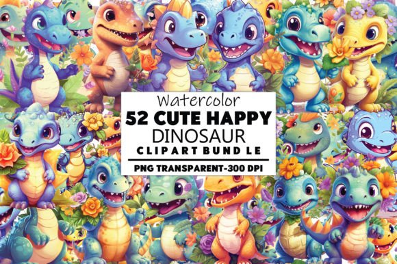 Bringing Joy to Design: Inside the Watercolor Cute Happy Dinosaur Clipart B