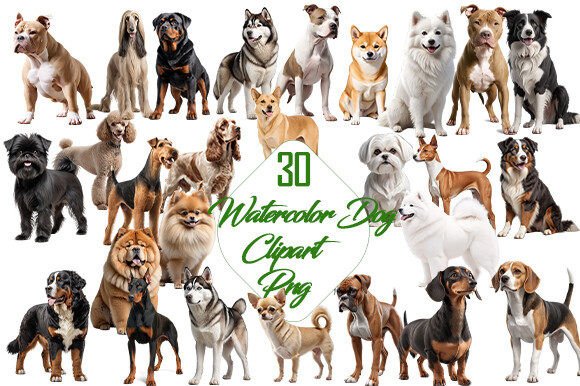 Cute Dog Watercolor PNG Bundle for Creatives
