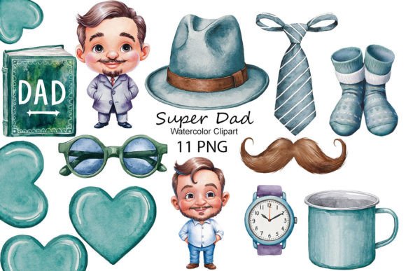 Dad Watercolor Clipart: Super Dad Design Assets for Creators