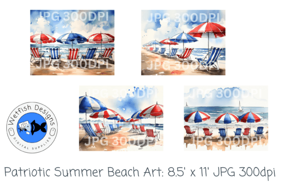 Fourth of July Watercolor Beach Scenes