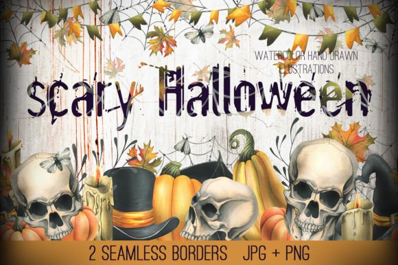 Halloween Skulls Watercolor Borders Font for Design Projects