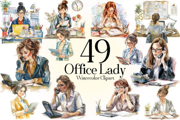 Office Lady Watercolor Clipart Bundle: Elegance for Modern Branding
