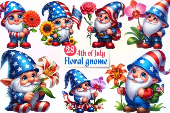 Patriotic Gnome Watercolor Art for Design Projects