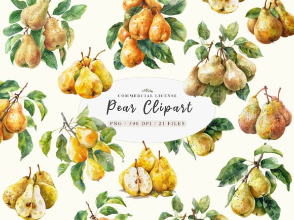 Pear Watercolor Clipart: Design Assets for Creatives