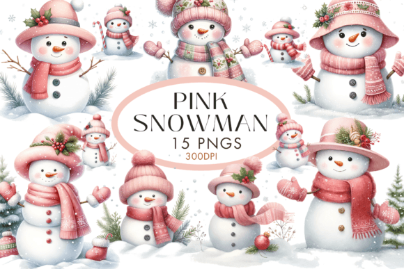 Pink Snowman Watercolour Clipart: A Handcrafted Display Font