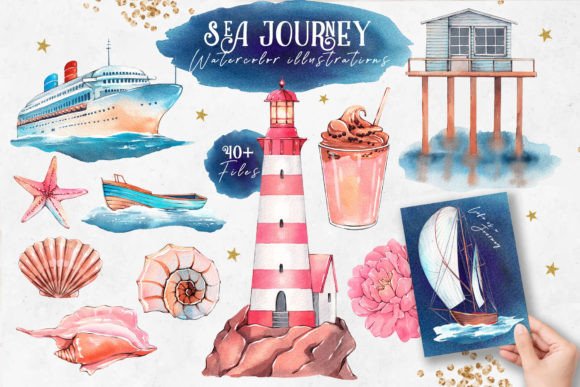 Sea Journey. Watercolor Illustrations: A Font That Paints Stories