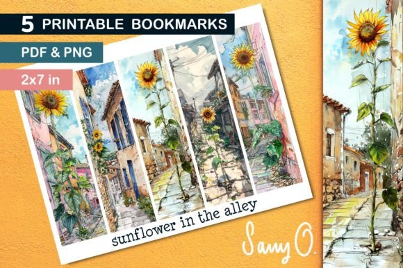 Sunflower Watercolor Bookmark PNG