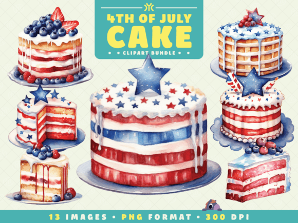 Watercolor 4th of July Cake Clipart
