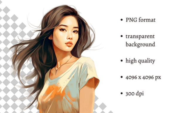 Watercolor Asian Modern Girl Clipart: A Fresh Take on Feminine Design