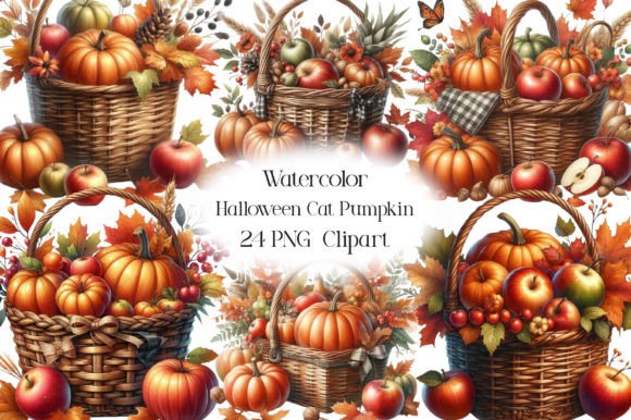 Watercolor Autumn Basket Clipart