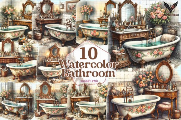 Watercolor Bathroom Clipart PNG for Creative Projects