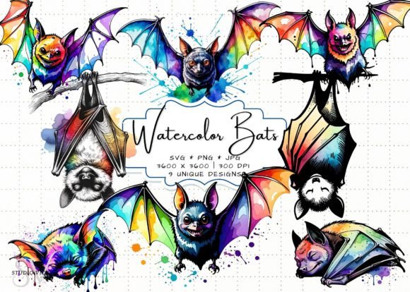 Watercolor Bats Clipart for Creative Projects