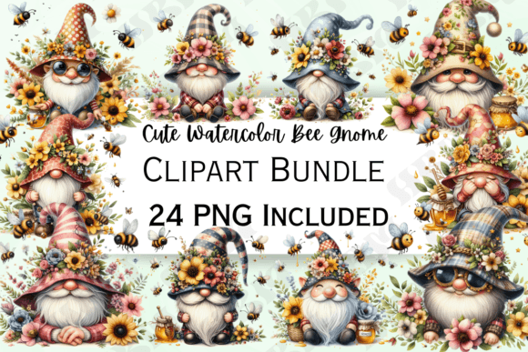 Watercolor Bee Gnomes Clipart