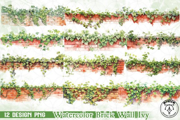 Watercolor Brick Wall Ivy Clipart PNG
