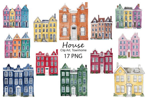 Watercolor City House Clip Art for Designers