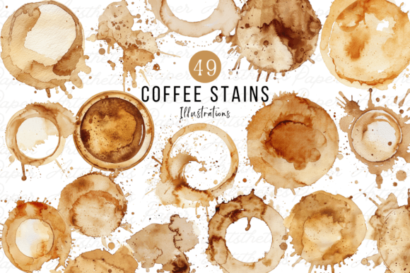 Watercolor Coffee Stains Clipart Bundle