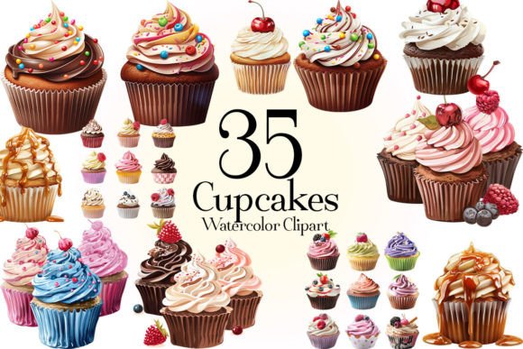 Watercolor Cupcakes Clipart for Creative Projects