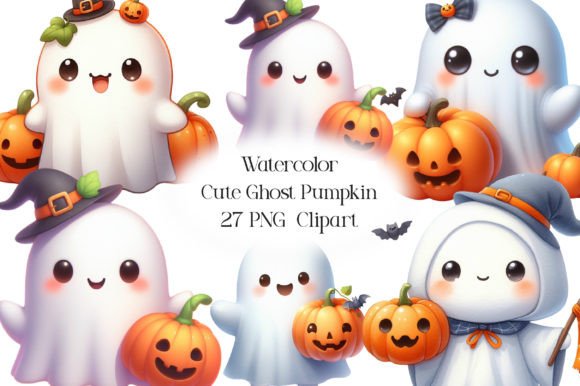 Watercolor Cute Ghost Pumpkin Clipart for Fall Projects
