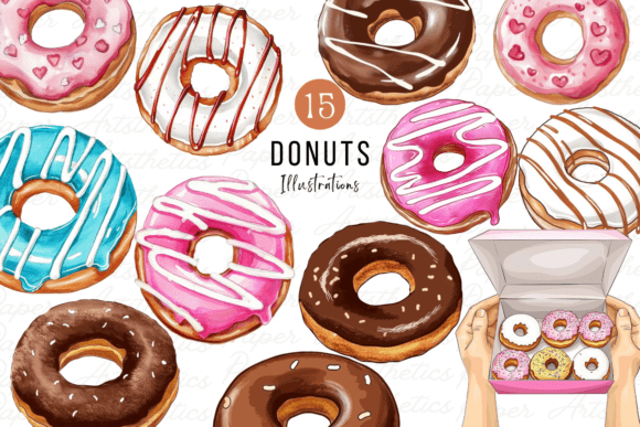 Watercolor Donut Clipart for Branding and Design Projects