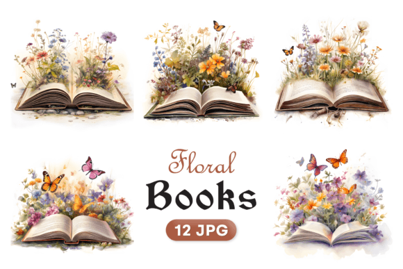 Watercolor Floral Books Clipart for Creative Projects