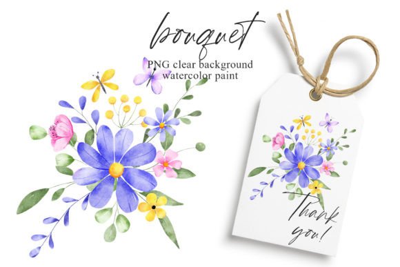Watercolor Flowers, Violet Composition