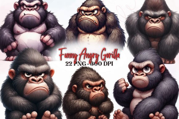 Watercolor Funny Angry Gorilla Clipart for Bold Brands