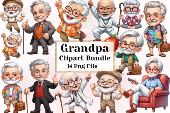 Watercolor Funny Grandpa Clipart Bundle for Creative Projects
