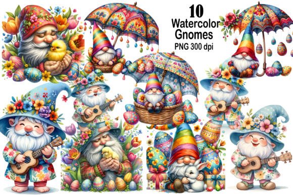 Watercolor Gnomes Clipart in Design