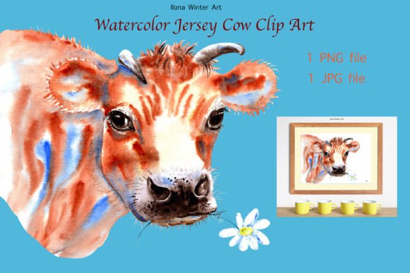 Watercolor Jersey Cow Portrait Clipart