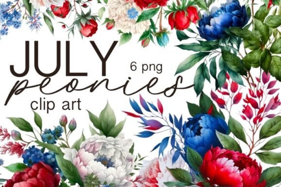 Watercolor July Peonies Clipart