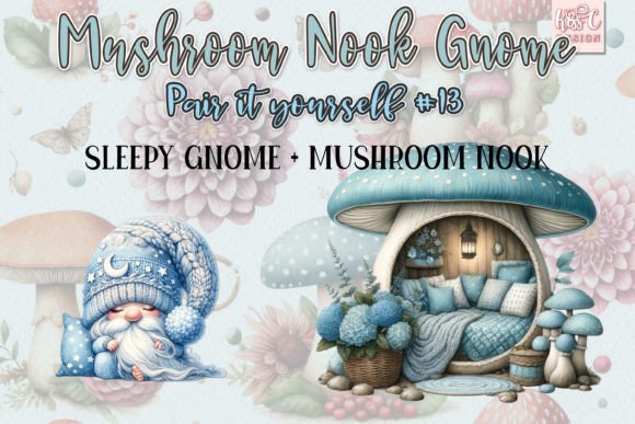 Watercolor Mushroom Nook Gnome Set 13