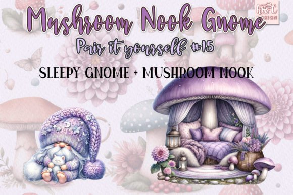 Watercolor Mushroom Nook Gnome Set 15