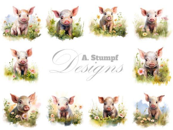 Watercolor Piglet Clipart: A Farm Animal Design Asset