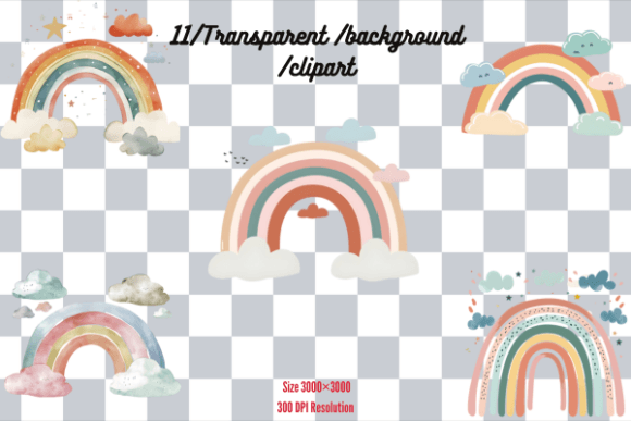 Watercolor Rainbow with Clouds Clipart