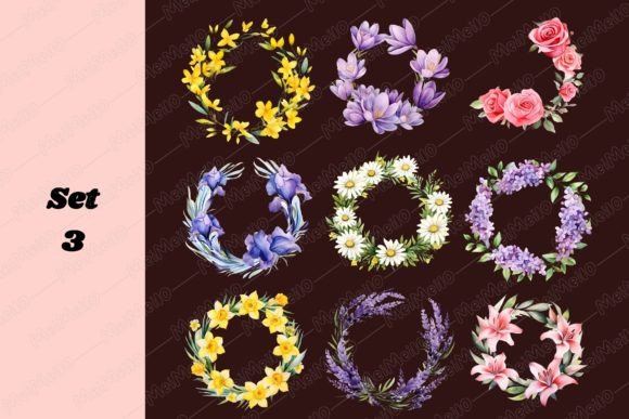 Watercolor Round Circle Flower Frame Set for Designers and Creatives