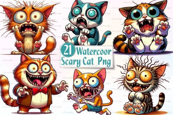 Watercolor Spooky Scary Cat PNG for Design Projects