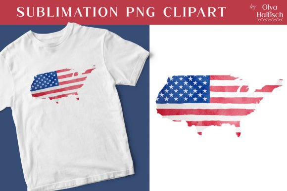 Watercolor USA Flag Map PNG for 4th of July Projects