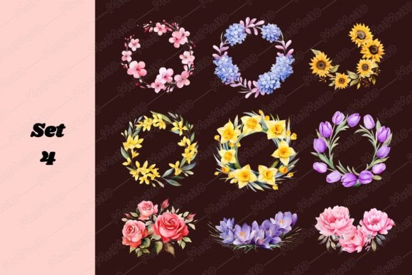 Watercolor Various Flower Wreath Frame: A Versatile Design Asset for Modern Creatives