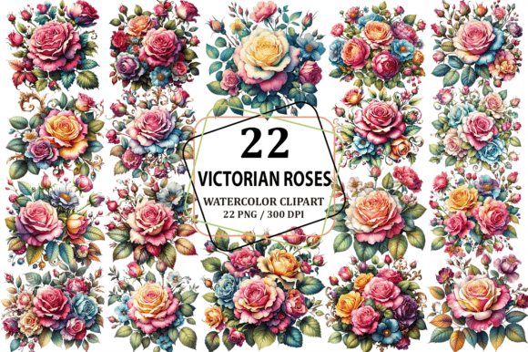 Watercolor Victorian Roses Clipart for Modern Design Work
