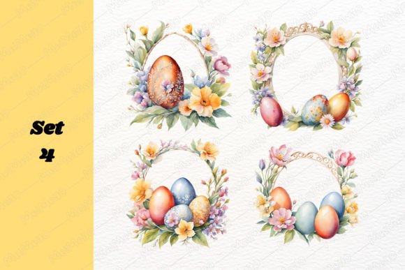 Watercolor Vintage Retro Easter Wreath