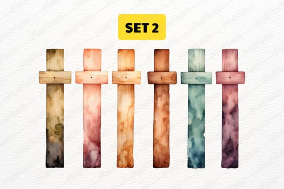 Watercolor Wooden Holy Cross Clipart Set