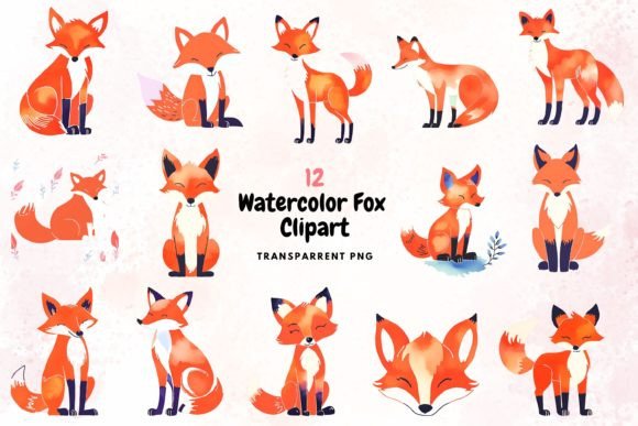 Watercolour Fox Clipart PNG